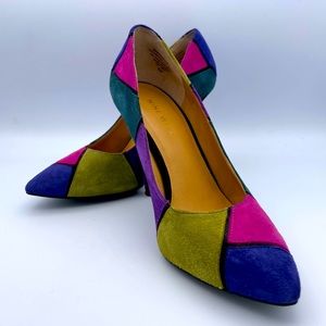 Nine West multi color block suede heels